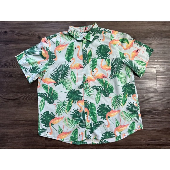 Old Navy Other - Old Navy Mens XXL Everyday Shirt Flamingo Tropical Palm Print Button Down Blue